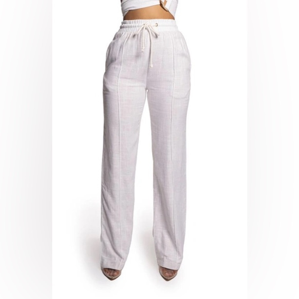 ISO JLUXLABEL COTTON & LINEN PANTS IN IVORY
